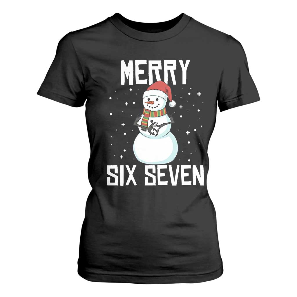 Funny Snowman Merry Six Seven Meme T Shirt For Women Christmas Trending 67 Gift TS12 Black Print Your Wear
