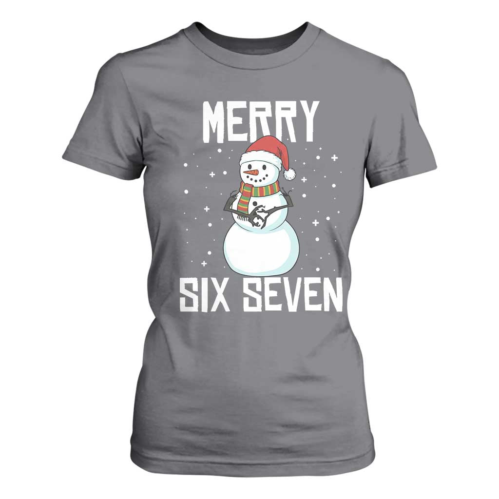 Funny Snowman Merry Six Seven Meme T Shirt For Women Christmas Trending 67 Gift TS12 Charcoal Print Your Wear
