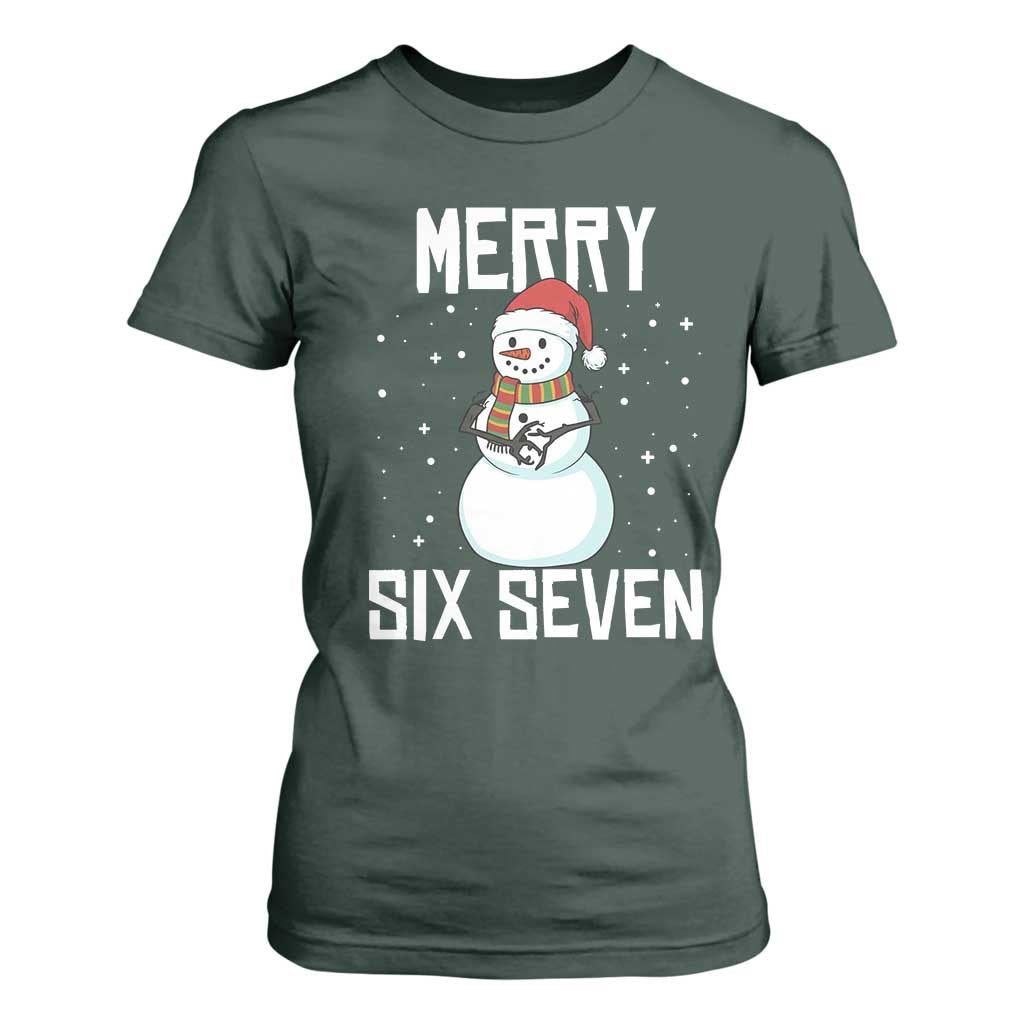 Funny Snowman Merry Six Seven Meme T Shirt For Women Christmas Trending 67 Gift TS12 Dark Forest Green Print Your Wear