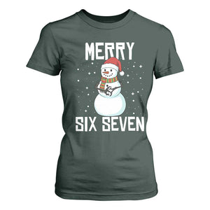Funny Snowman Merry Six Seven Meme T Shirt For Women Christmas Trending 67 Gift TS12 Dark Forest Green Print Your Wear