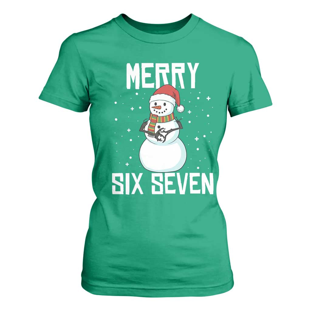 Funny Snowman Merry Six Seven Meme T Shirt For Women Christmas Trending 67 Gift TS12 Irish Green Print Your Wear