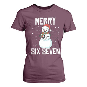 Funny Snowman Merry Six Seven Meme T Shirt For Women Christmas Trending 67 Gift TS12 Maroon Print Your Wear