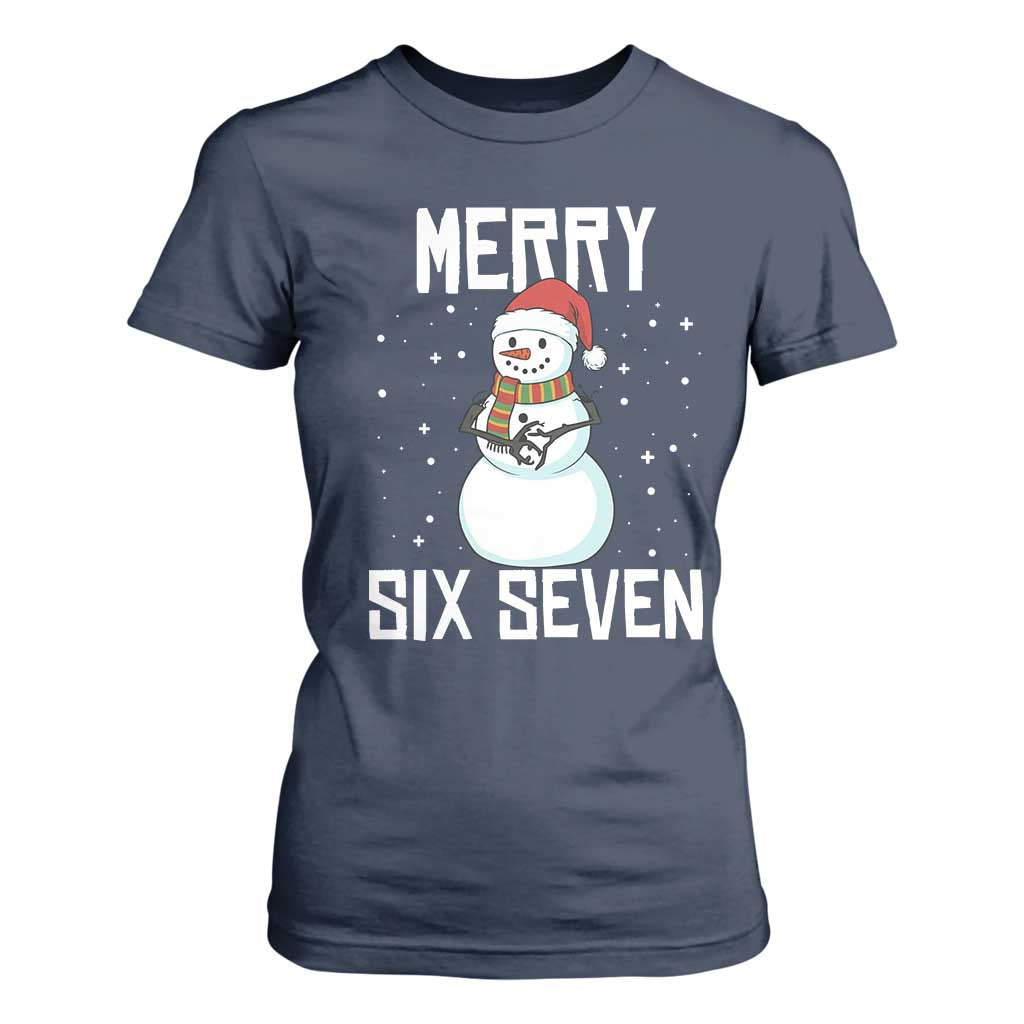 Funny Snowman Merry Six Seven Meme T Shirt For Women Christmas Trending 67 Gift TS12 Navy Print Your Wear