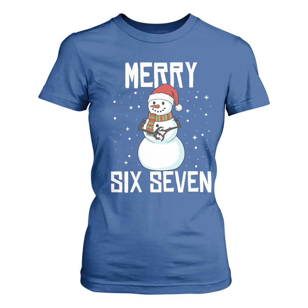 Funny Snowman Merry Six Seven Meme T Shirt For Women Christmas Trending 67 Gift TS12 Royal Blue Print Your Wear