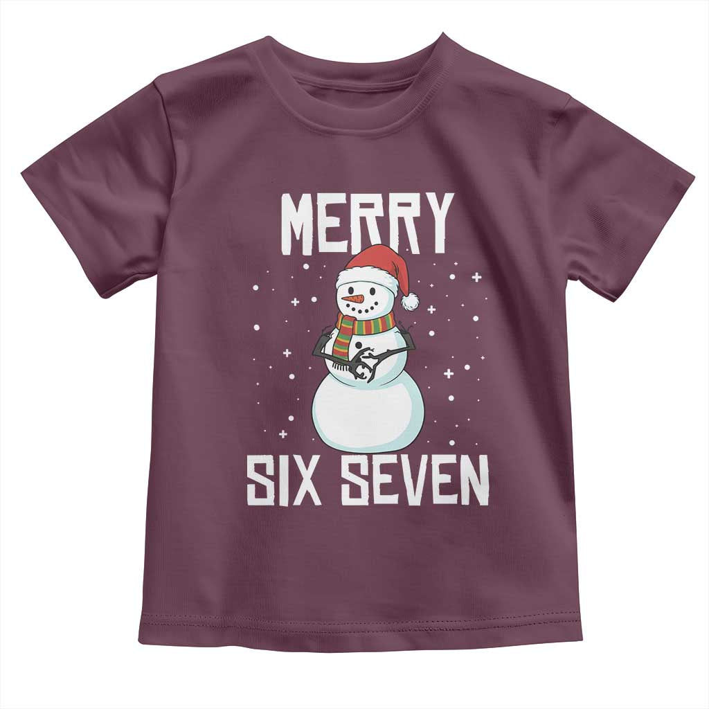 Funny Snowman Merry Six Seven Meme Toddler T Shirt Christmas Trending 67 Gift TS12 Maroon Print Your Wear