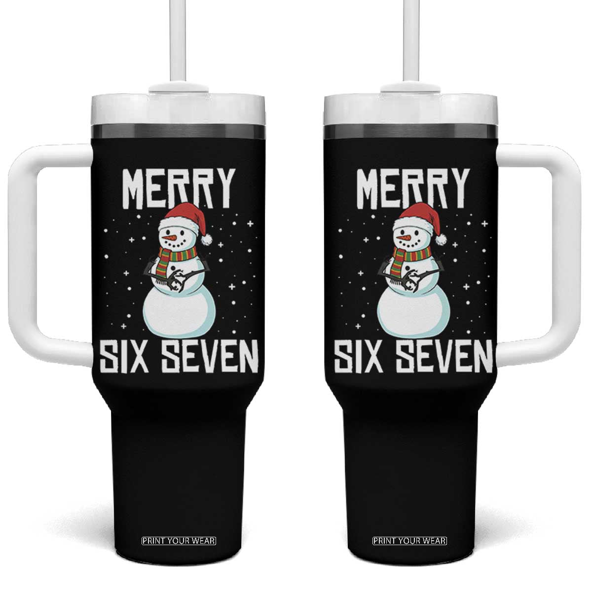 Funny Snowman Merry Six Seven Meme Tumbler With Handle Christmas Trending 67 Gift TS12 One Size: 40 oz Black Print Your Wear