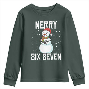 Funny Snowman Merry Six Seven Meme Youth Sweatshirt Christmas Trending 67 Gift TS12 Dark Forest Green Print Your Wear