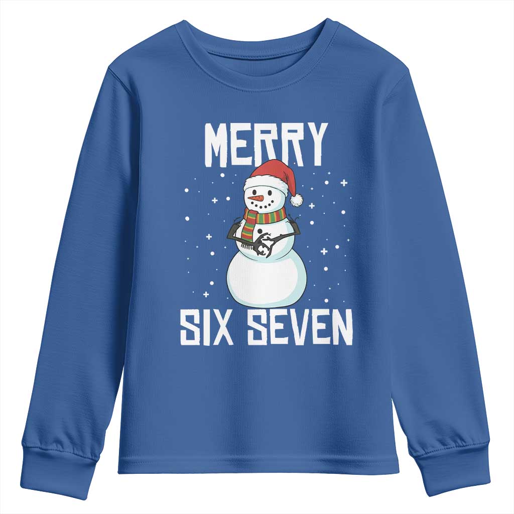 Funny Snowman Merry Six Seven Meme Youth Sweatshirt Christmas Trending 67 Gift TS12 Royal Blue Print Your Wear