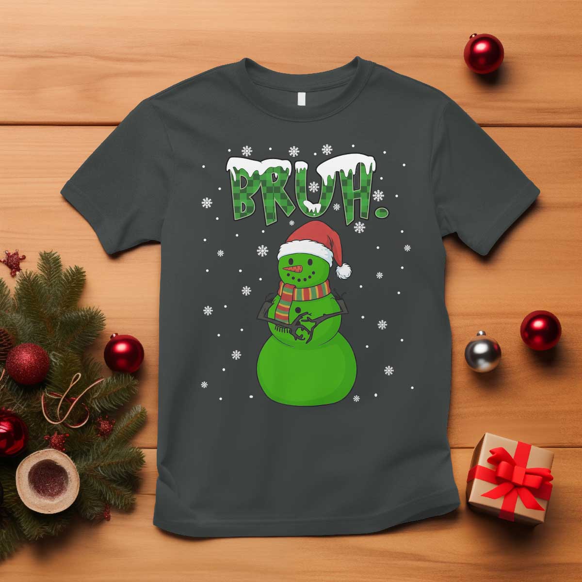 Funny Green Snowman Six Seven Meme T Shirt Christmas Gift For Gen Z TS12 Dark Heather Print Your Wear
