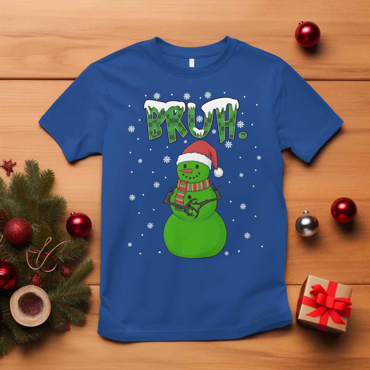 Funny Green Snowman Six Seven Meme T Shirt Christmas Gift For Gen Z TS12 Royal Blue Print Your Wear