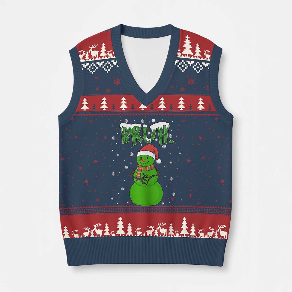 Funny Green Snowman Six Seven Meme V-Neck Knit Sweater Vest Xmas Gift For Gen Z TS12 Navy Red Print Your Wear