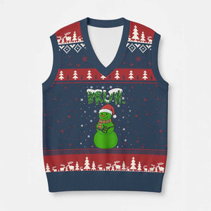 Funny Green Snowman Six Seven Meme V-Neck Knit Sweater Vest Xmas Gift For Gen Z TS12 Navy Red Print Your Wear
