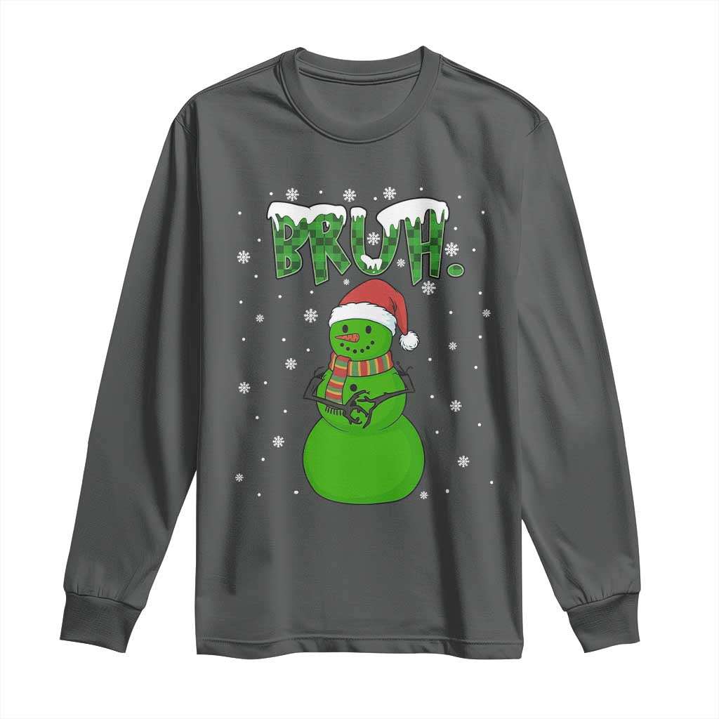 Funny Green Snowman Six Seven Meme Long Sleeve Shirt Christmas Gift For Gen Z TS12 Dark Heather Print Your Wear