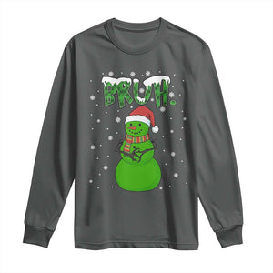 Funny Green Snowman Six Seven Meme Long Sleeve Shirt Christmas Gift For Gen Z TS12 Dark Heather Print Your Wear
