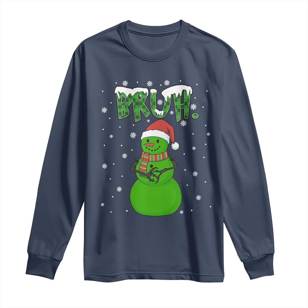 Funny Green Snowman Six Seven Meme Long Sleeve Shirt Christmas Gift For Gen Z TS12 Navy Print Your Wear