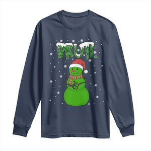 Funny Green Snowman Six Seven Meme Long Sleeve Shirt Christmas Gift For Gen Z TS12 Navy Print Your Wear