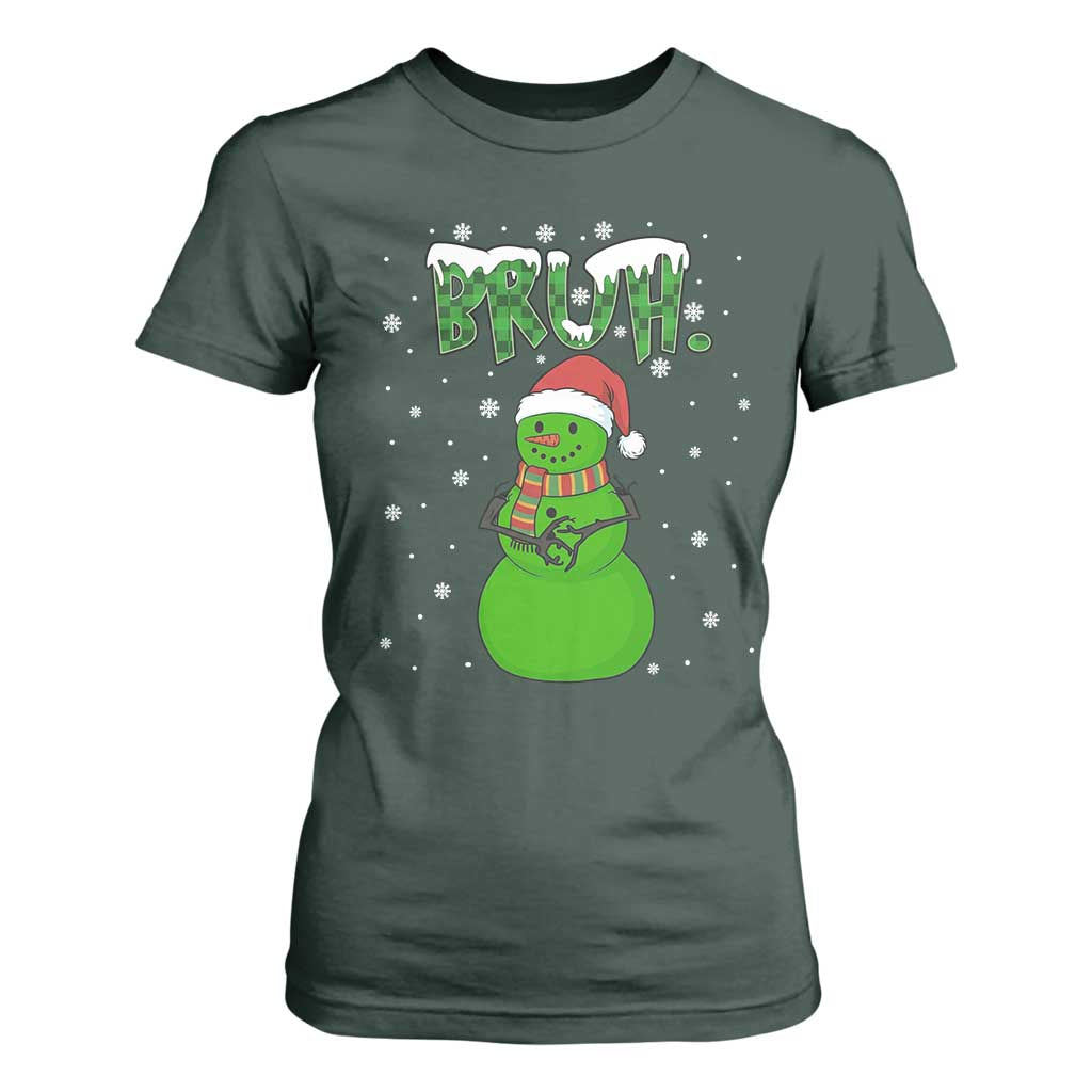 Funny Green Snowman Six Seven Meme T Shirt For Women Christmas Gift For Gen Z TS12 Dark Forest Green Print Your Wear