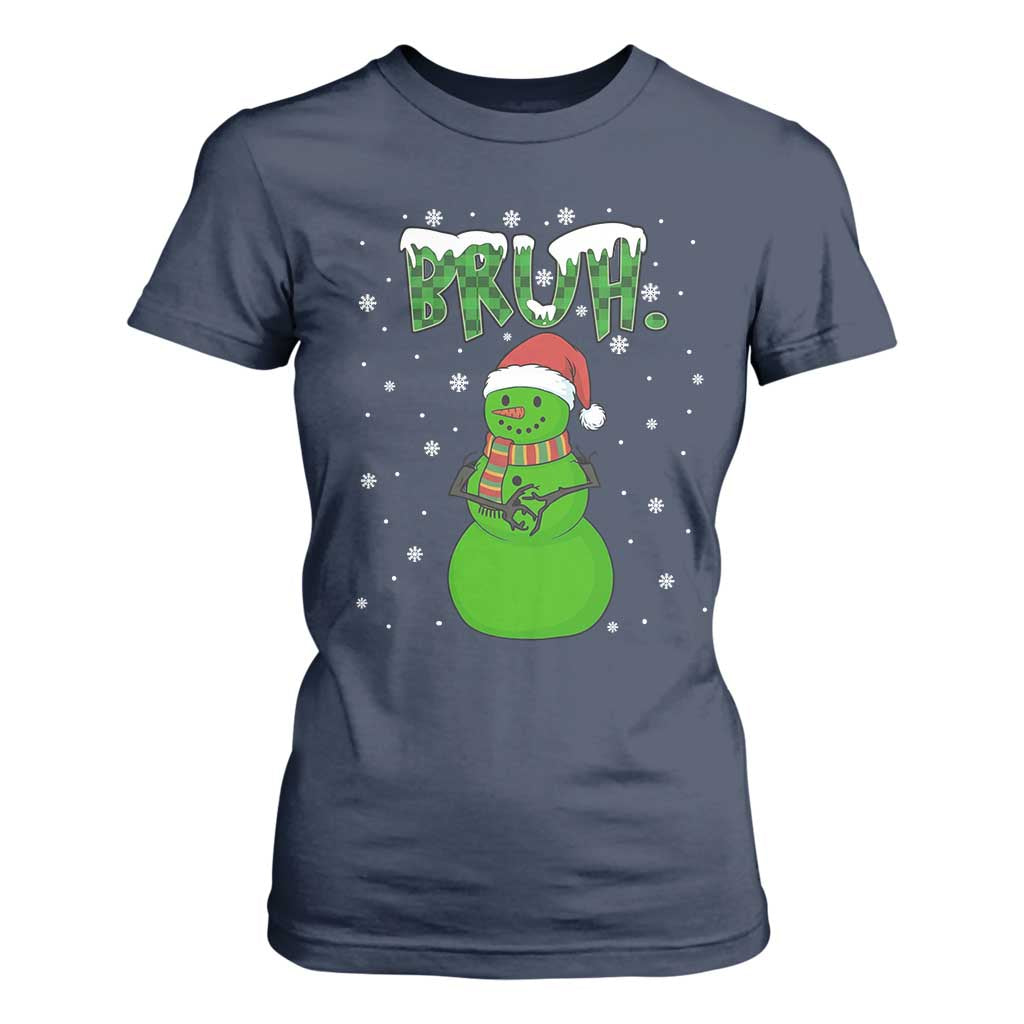 Funny Green Snowman Six Seven Meme T Shirt For Women Christmas Gift For Gen Z TS12 Navy Print Your Wear