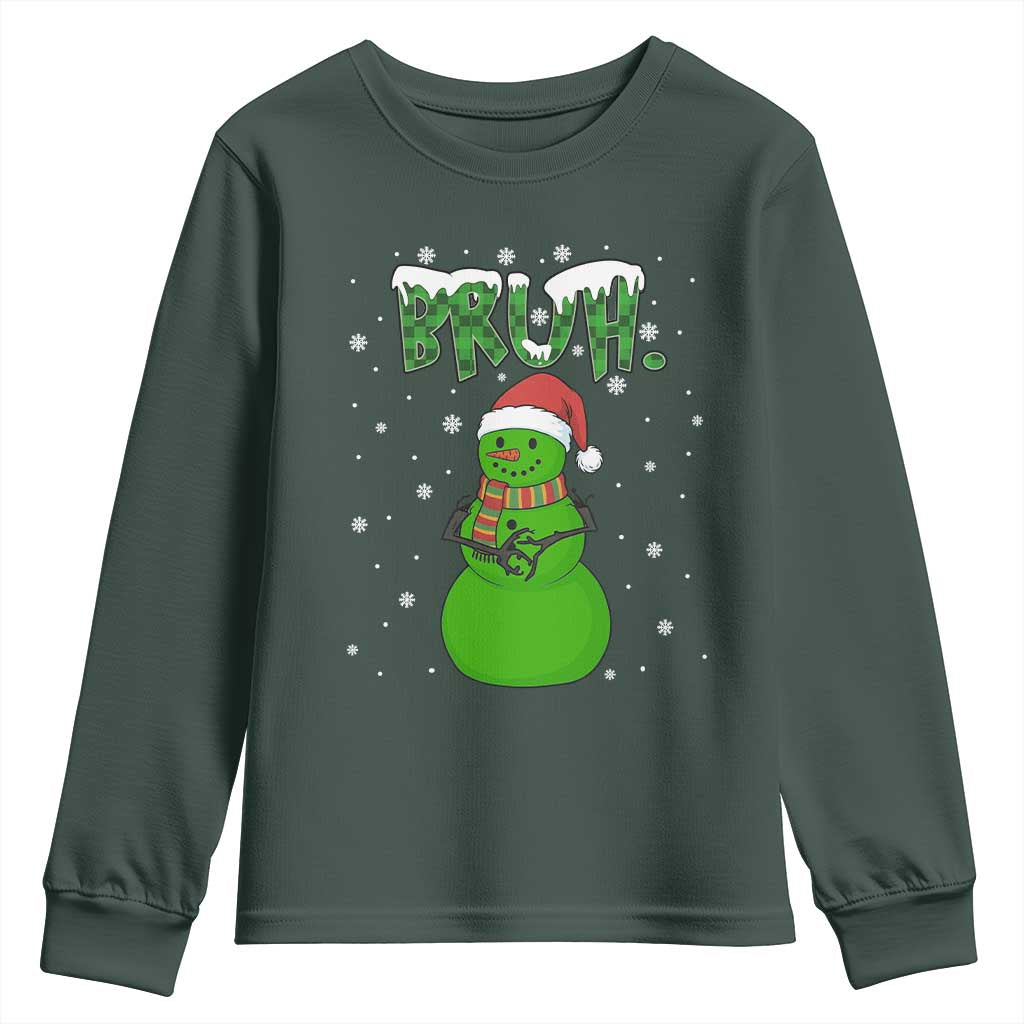 Funny Green Snowman Six Seven Meme Youth Sweatshirt Christmas Gift For Gen Z TS12 Dark Forest Green Print Your Wear