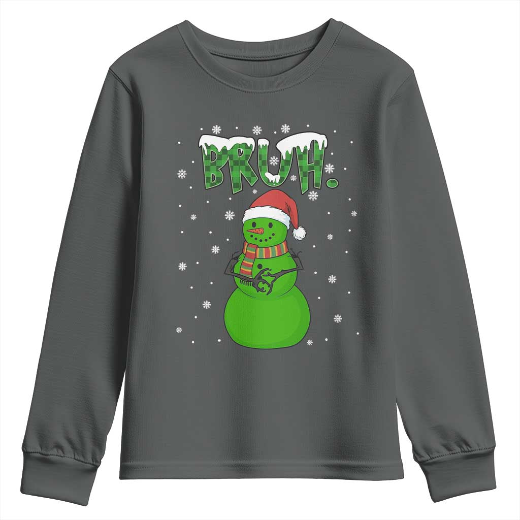 Funny Green Snowman Six Seven Meme Youth Sweatshirt Christmas Gift For Gen Z TS12 Dark Heather Print Your Wear