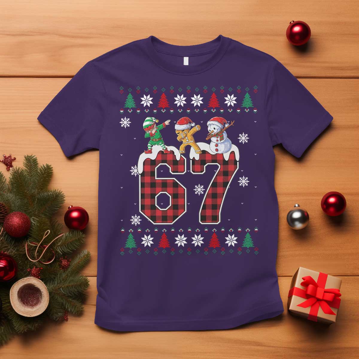 Funny Gen Z Alpha Ugly Xmas Gift T Shirt Gingerbread Snowman Elf Dabbing TS12 Purple Print Your Wear