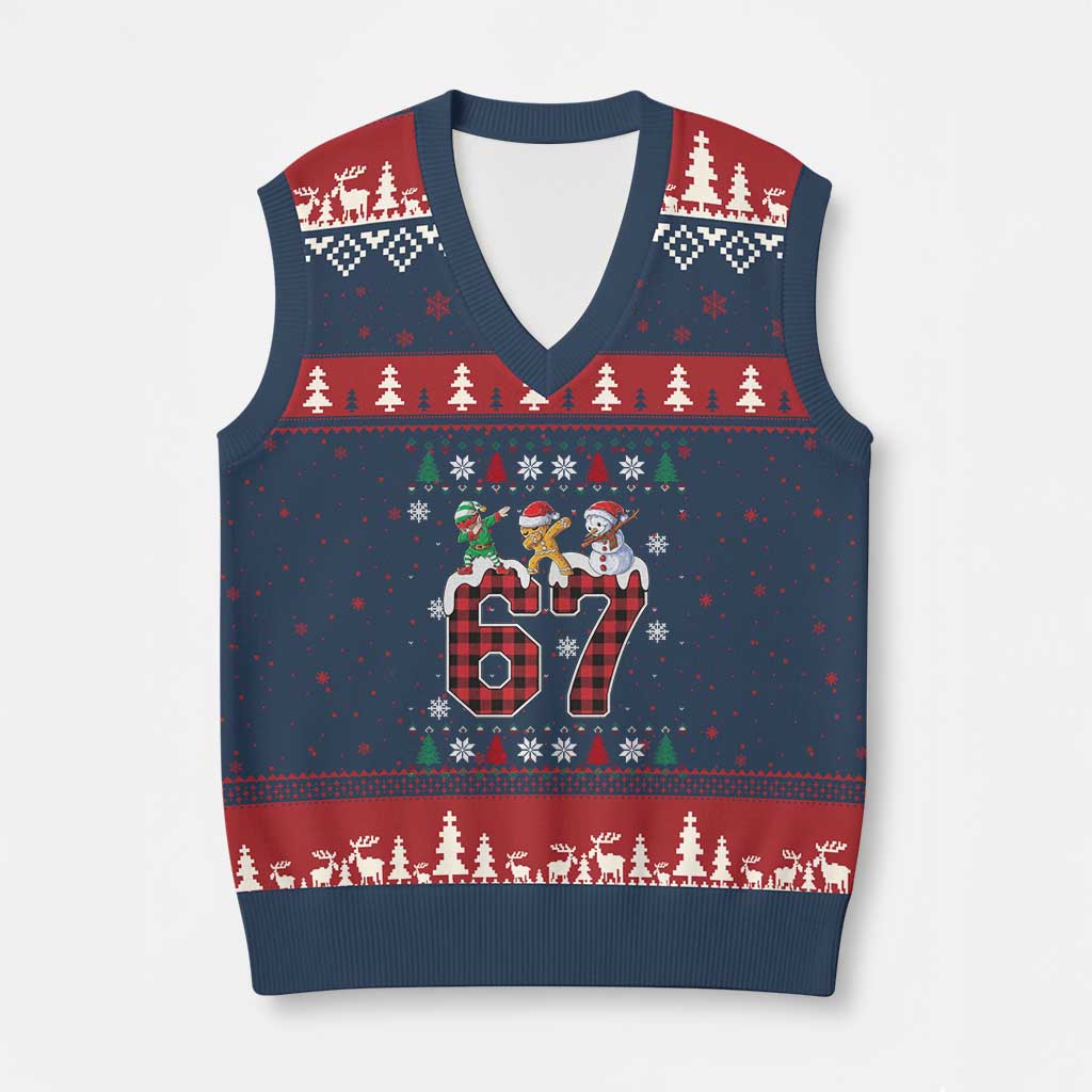 Funny Gen Z Alpha Ugly Xmas Gift V-Neck Knit Sweater Vest Gingerbread Snowman Elf Dabbing TS12 Navy Red Print Your Wear