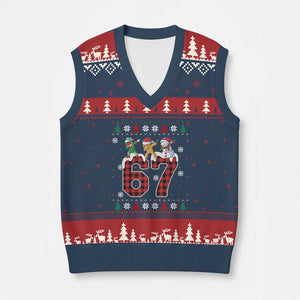 Funny Gen Z Alpha Ugly Xmas Gift V-Neck Knit Sweater Vest Gingerbread Snowman Elf Dabbing TS12 Navy Red Print Your Wear