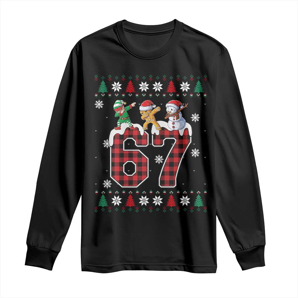 Funny Gen Z Alpha Ugly Xmas Gift Long Sleeve Shirt Gingerbread Snowman Elf Dabbing TS12 Black Print Your Wear
