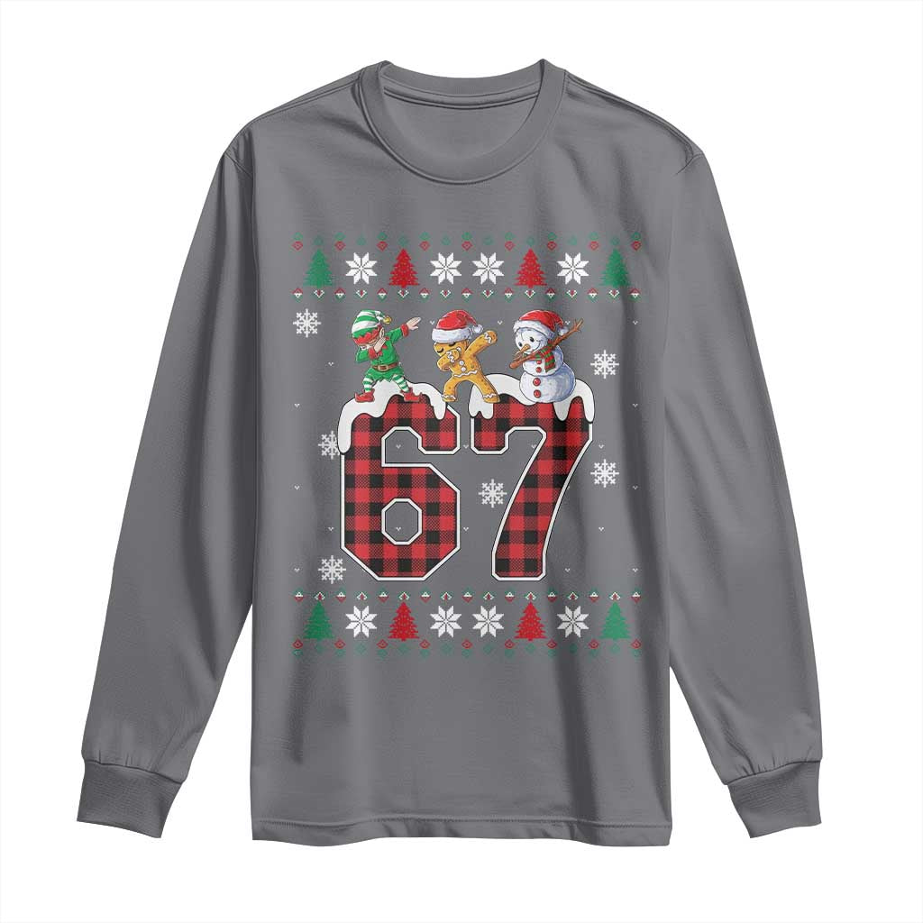 Funny Gen Z Alpha Ugly Xmas Gift Long Sleeve Shirt Gingerbread Snowman Elf Dabbing TS12 Charcoal Print Your Wear