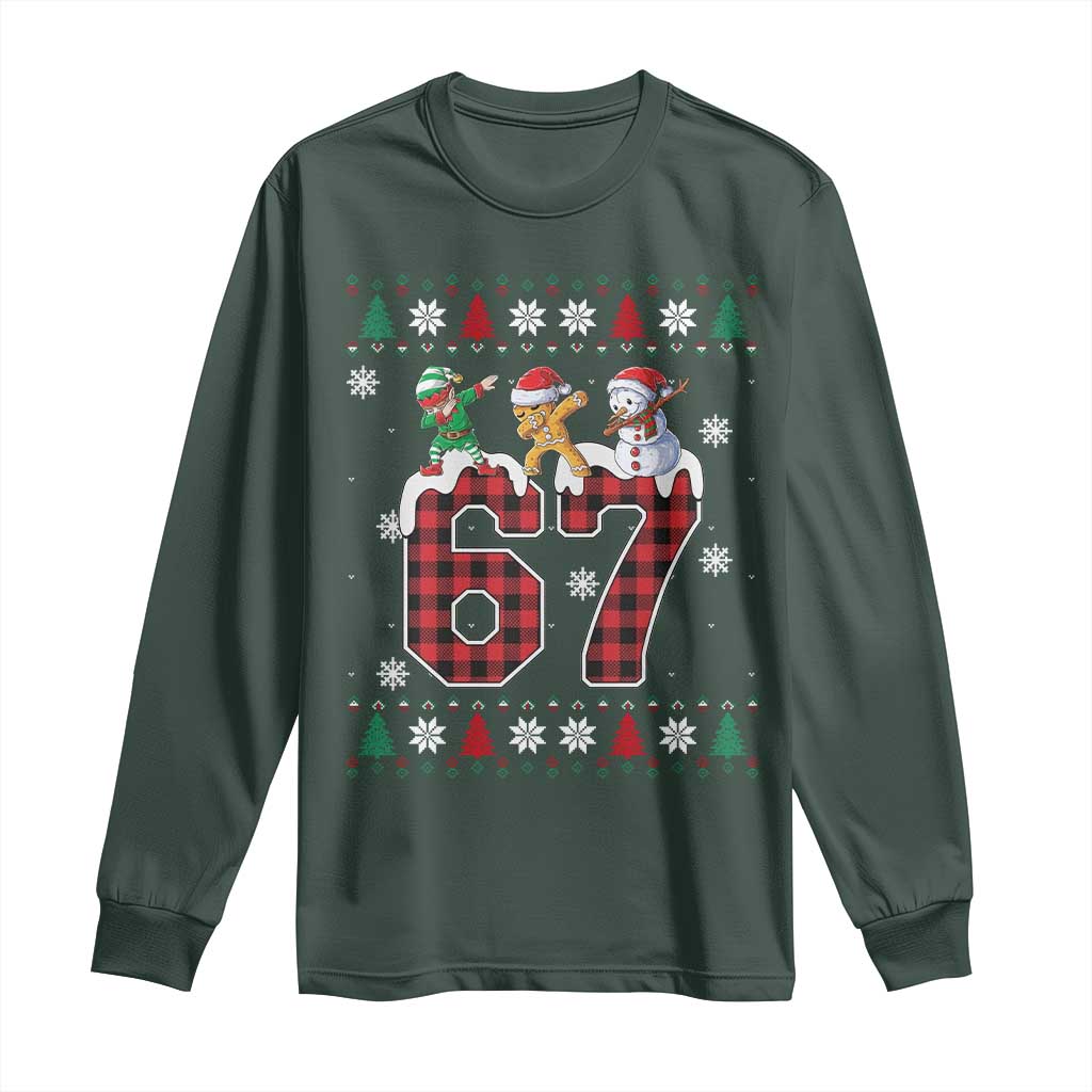 Funny Gen Z Alpha Ugly Xmas Gift Long Sleeve Shirt Gingerbread Snowman Elf Dabbing TS12 Dark Forest Green Print Your Wear