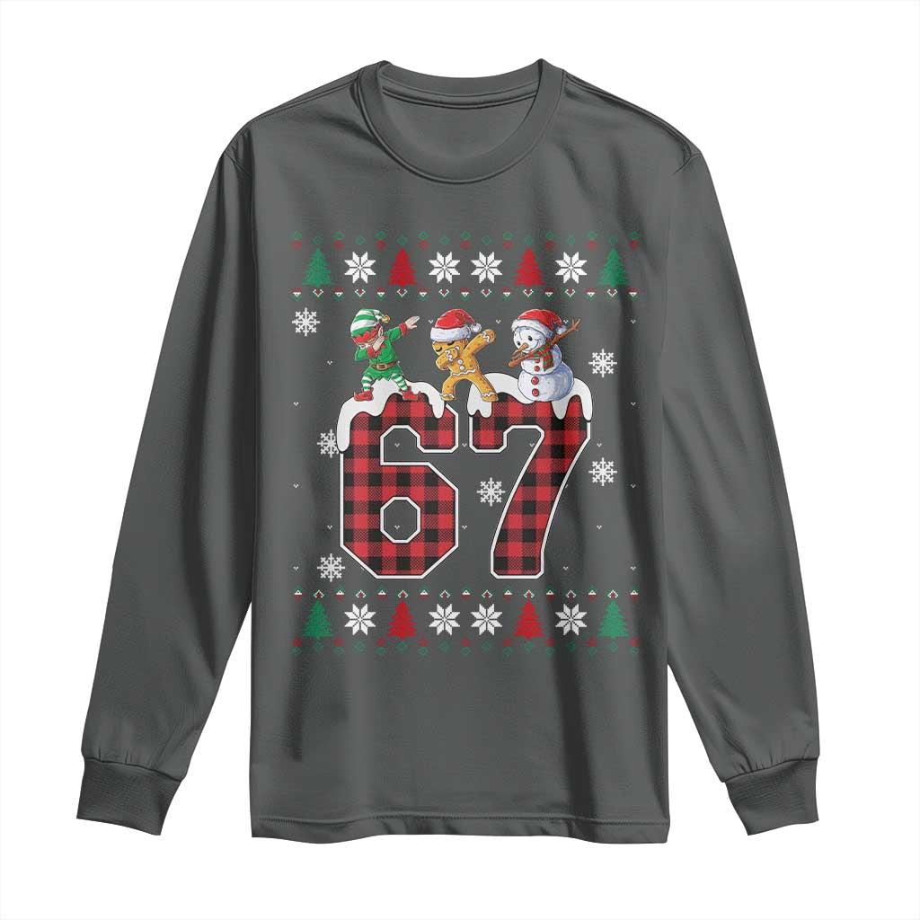 Funny Gen Z Alpha Ugly Xmas Gift Long Sleeve Shirt Gingerbread Snowman Elf Dabbing TS12 Dark Heather Print Your Wear