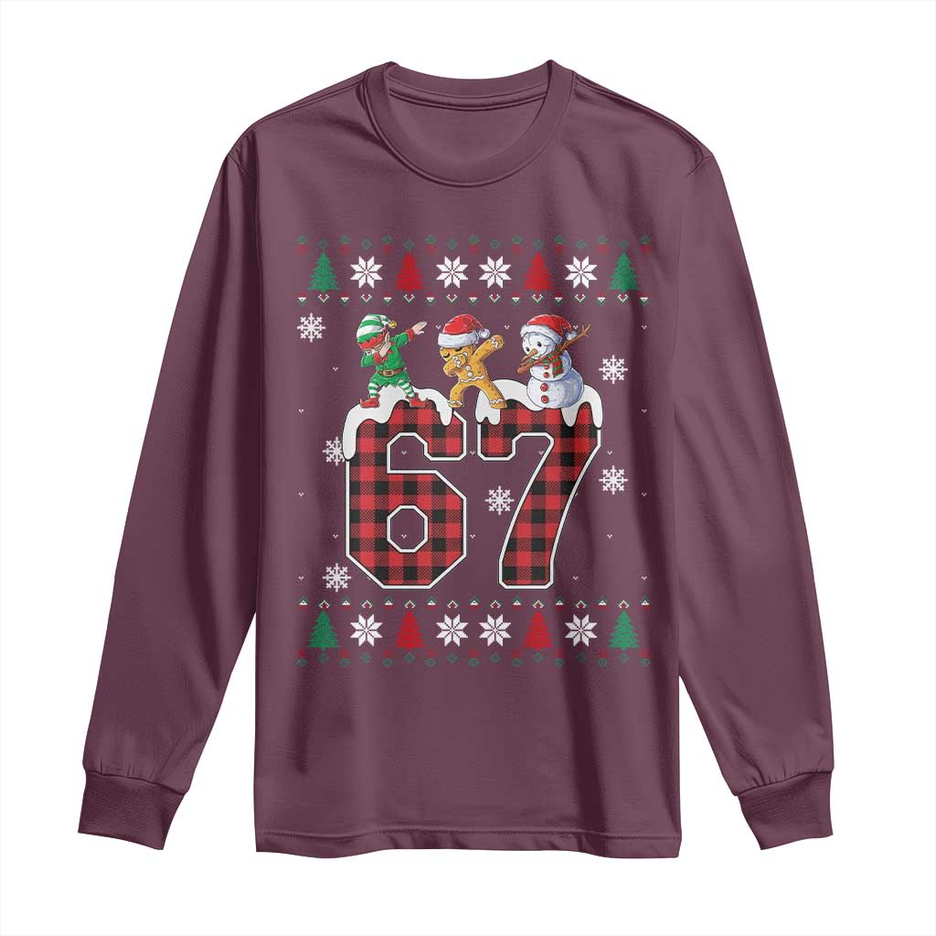 Funny Gen Z Alpha Ugly Xmas Gift Long Sleeve Shirt Gingerbread Snowman Elf Dabbing TS12 Maroon Print Your Wear