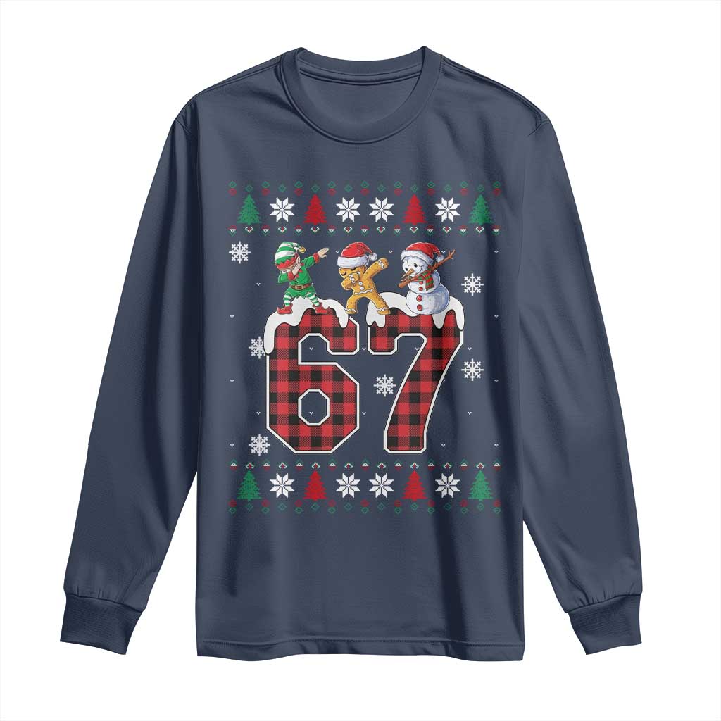 Funny Gen Z Alpha Ugly Xmas Gift Long Sleeve Shirt Gingerbread Snowman Elf Dabbing TS12 Navy Print Your Wear