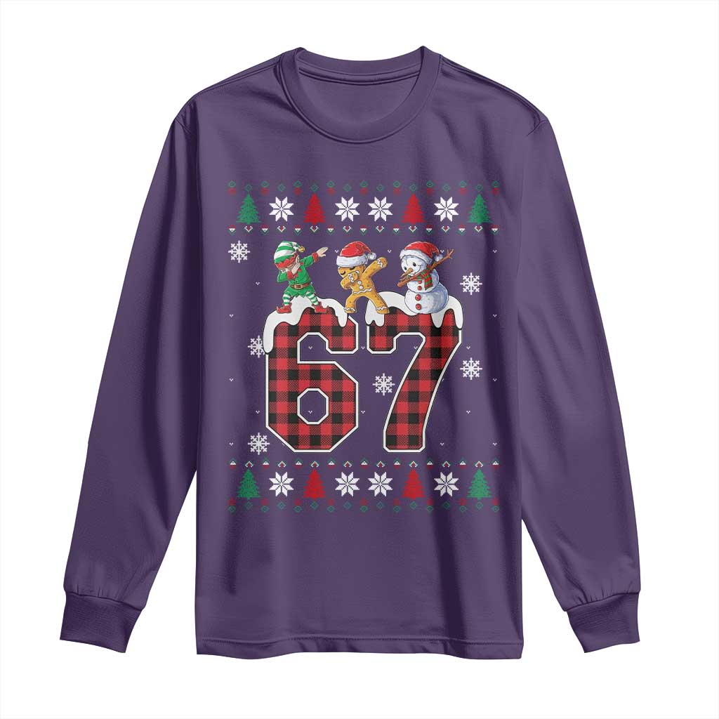 Funny Gen Z Alpha Ugly Xmas Gift Long Sleeve Shirt Gingerbread Snowman Elf Dabbing TS12 Purple Print Your Wear