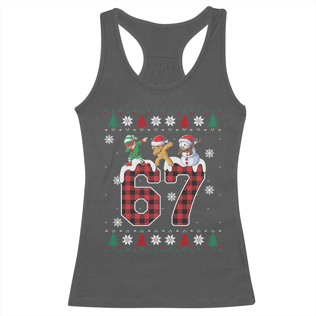 Funny Gen Z Alpha Ugly Xmas Gift Racerback Tank Top Gingerbread Snowman Elf Dabbing TS12 Dark Heather Print Your Wear