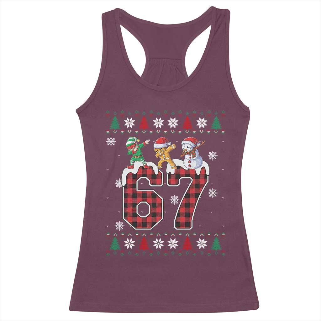 Funny Gen Z Alpha Ugly Xmas Gift Racerback Tank Top Gingerbread Snowman Elf Dabbing TS12 Maroon Print Your Wear