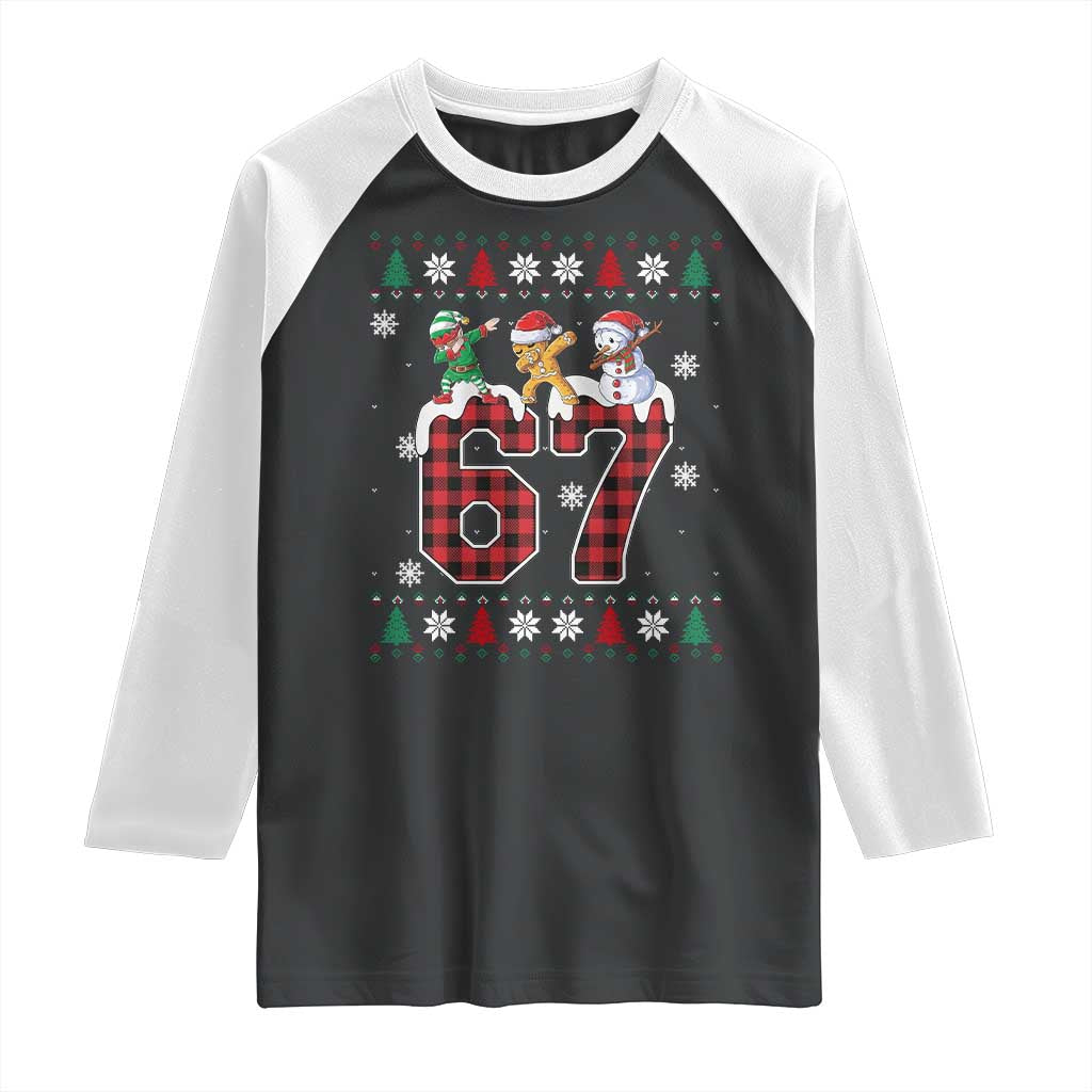 Funny Gen Z Alpha Ugly Xmas Gift Raglan Shirt Gingerbread Snowman Elf Dabbing TS12 Black White Print Your Wear