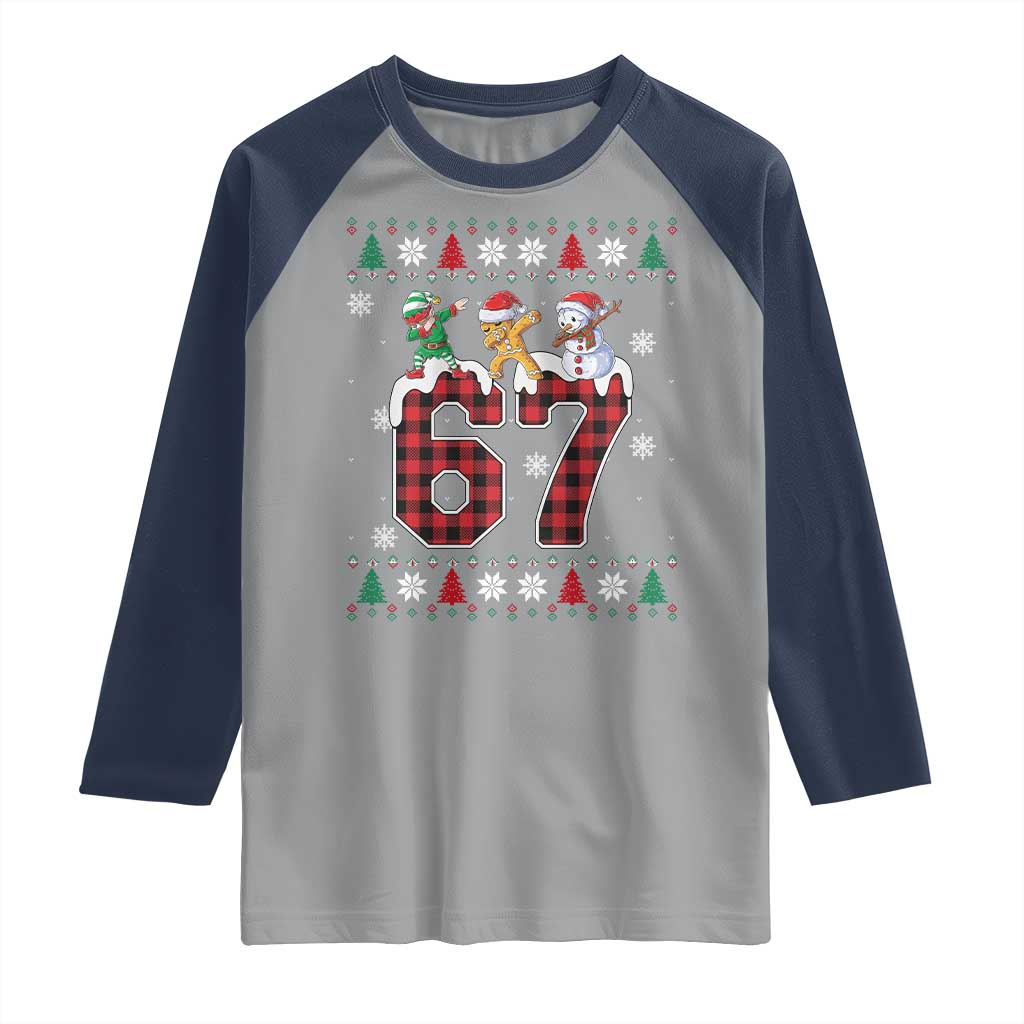 Funny Gen Z Alpha Ugly Xmas Gift Raglan Shirt Gingerbread Snowman Elf Dabbing TS12 Sport Gray Navy Print Your Wear