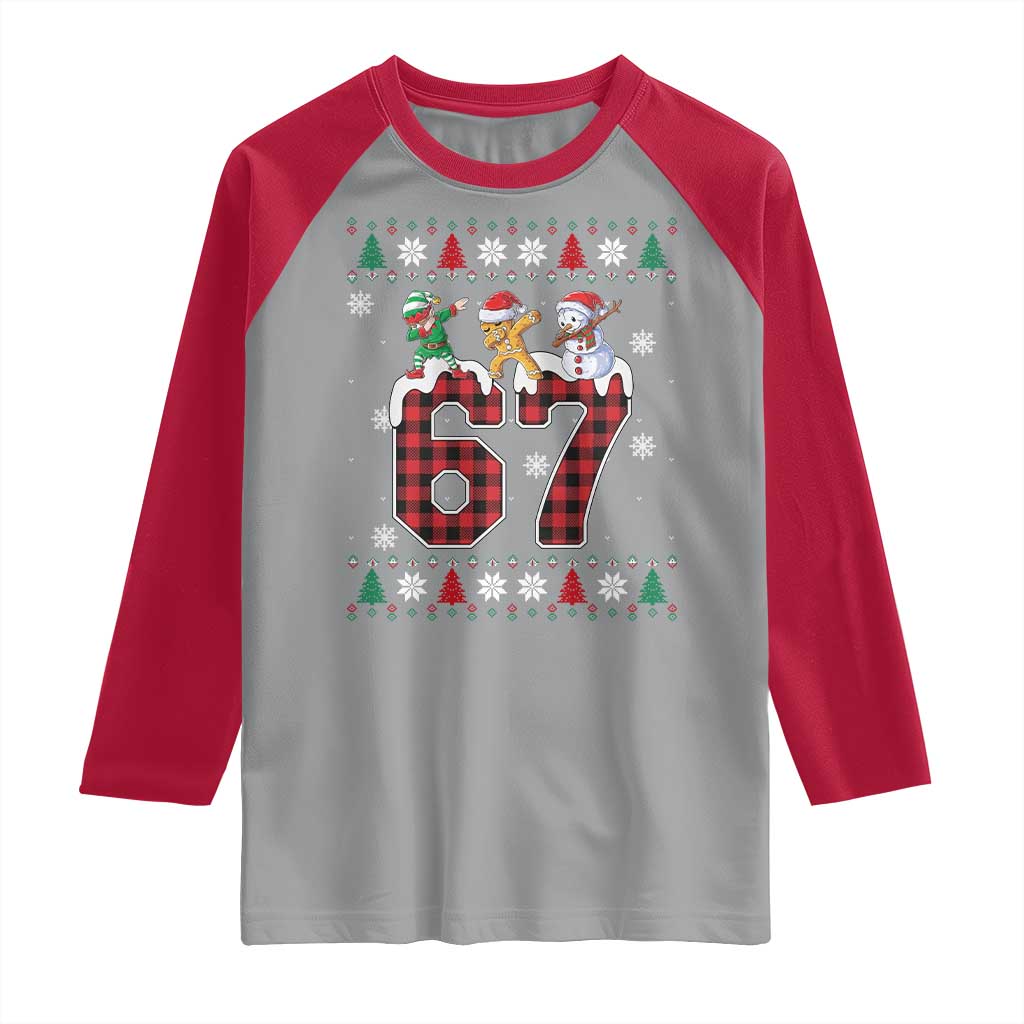 Funny Gen Z Alpha Ugly Xmas Gift Raglan Shirt Gingerbread Snowman Elf Dabbing TS12 Sport Gray Red Print Your Wear