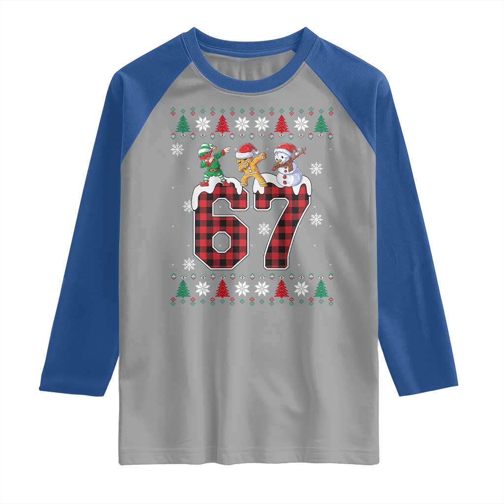 Funny Gen Z Alpha Ugly Xmas Gift Raglan Shirt Gingerbread Snowman Elf Dabbing TS12 Sport Gray Royal Print Your Wear