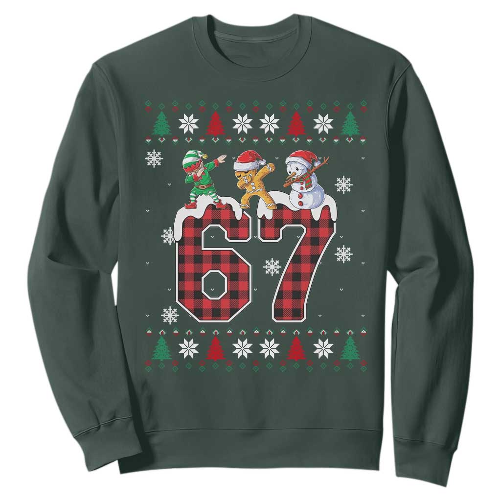 Funny Gen Z Alpha Ugly Xmas Gift Sweatshirt Gingerbread Snowman Elf Dabbing TS12 Dark Forest Green Print Your Wear