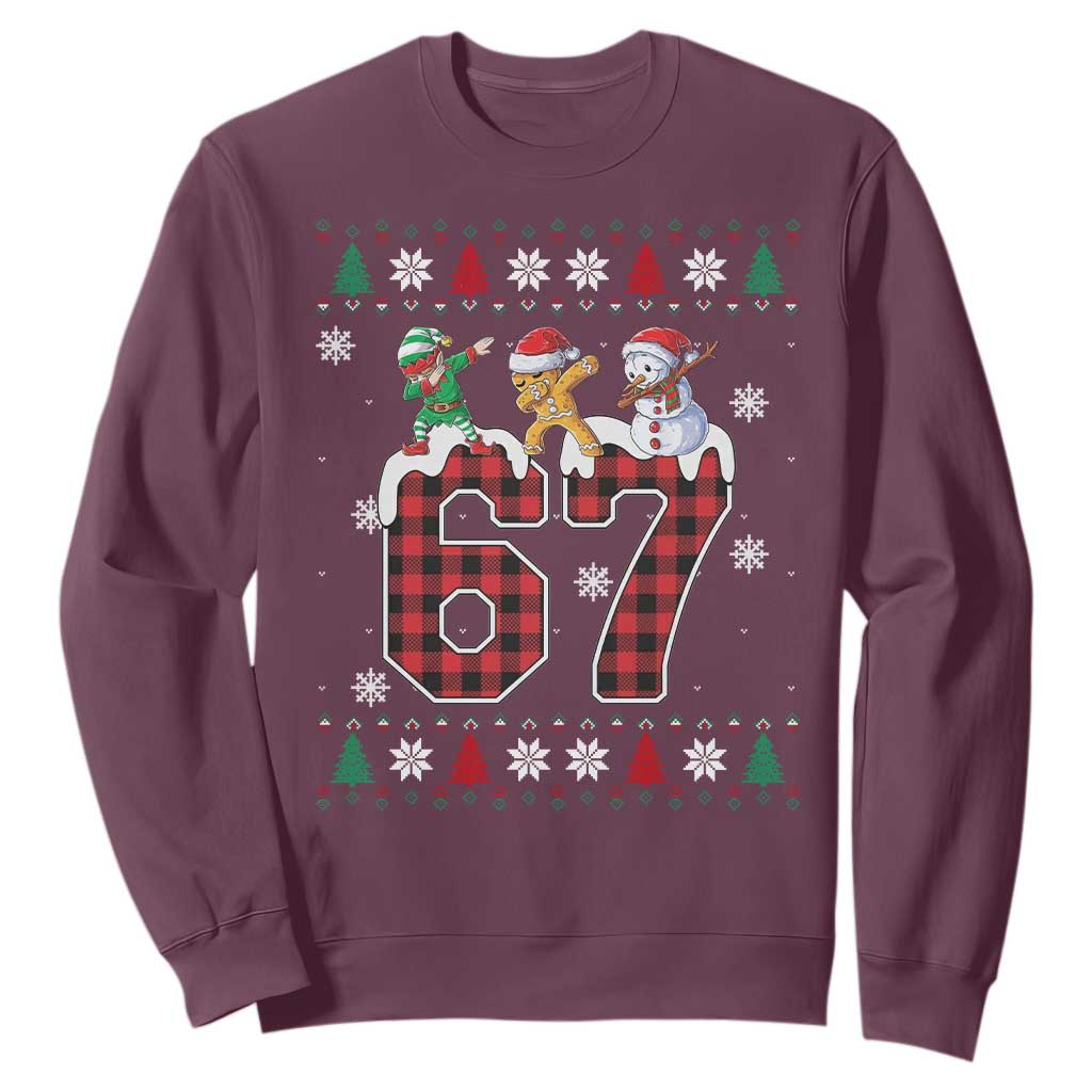 Funny Gen Z Alpha Ugly Xmas Gift Sweatshirt Gingerbread Snowman Elf Dabbing TS12 Maroon Print Your Wear
