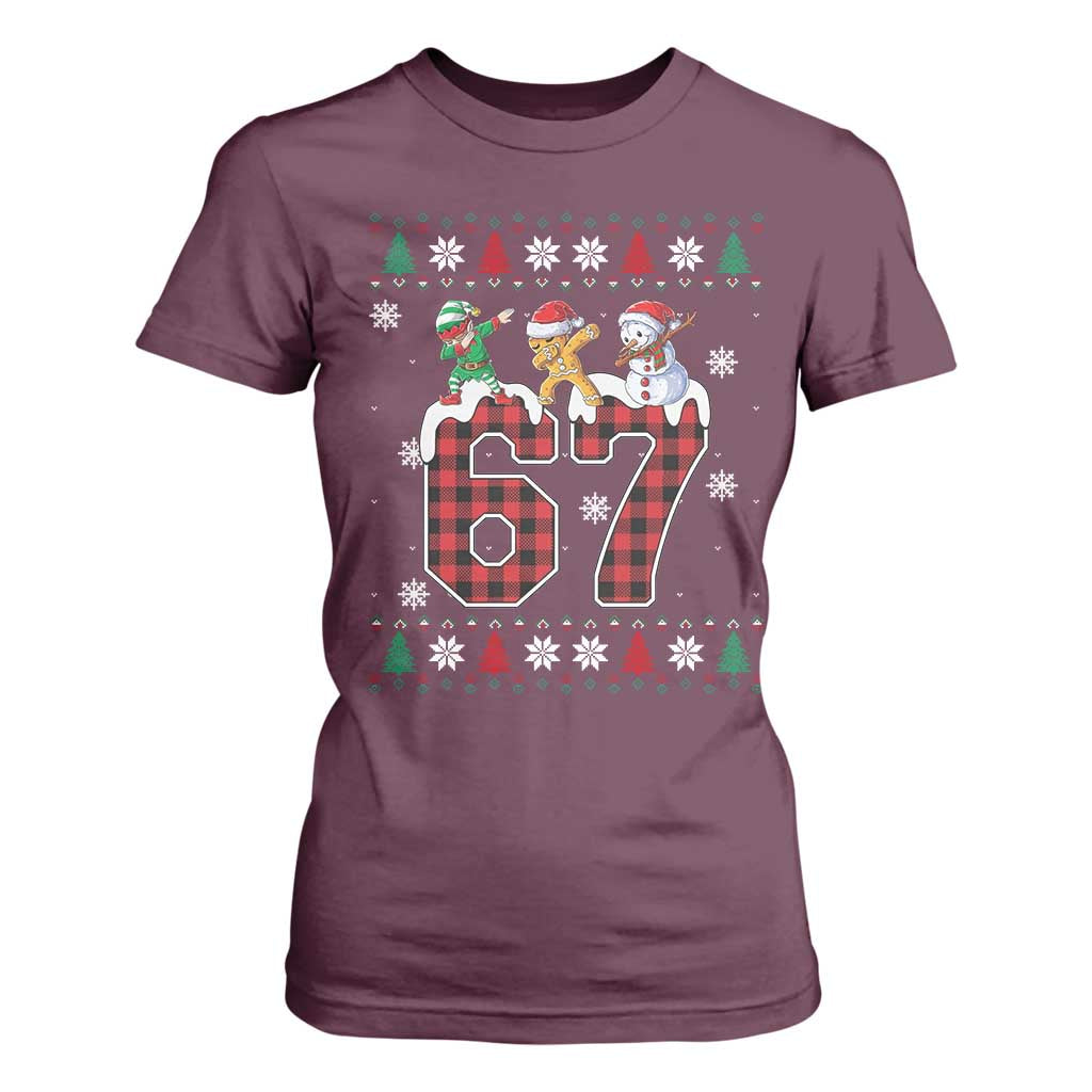 Funny Gen Z Alpha Ugly Xmas Gift T Shirt For Women Gingerbread Snowman Elf Dabbing TS12 Maroon Print Your Wear