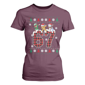 Funny Gen Z Alpha Ugly Xmas Gift T Shirt For Women Gingerbread Snowman Elf Dabbing TS12 Maroon Print Your Wear