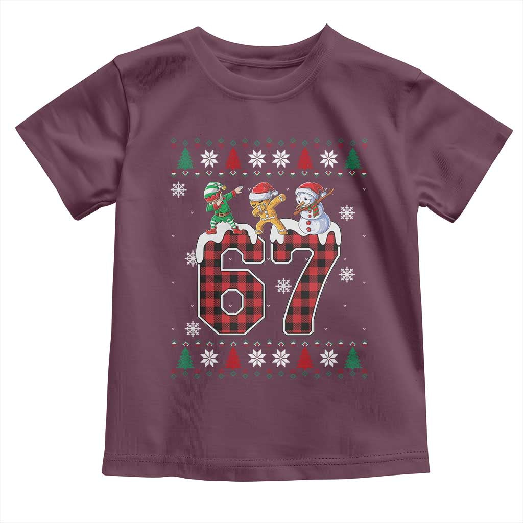 Funny Gen Z Alpha Ugly Xmas Gift Toddler T Shirt Gingerbread Snowman Elf Dabbing TS12 Maroon Print Your Wear