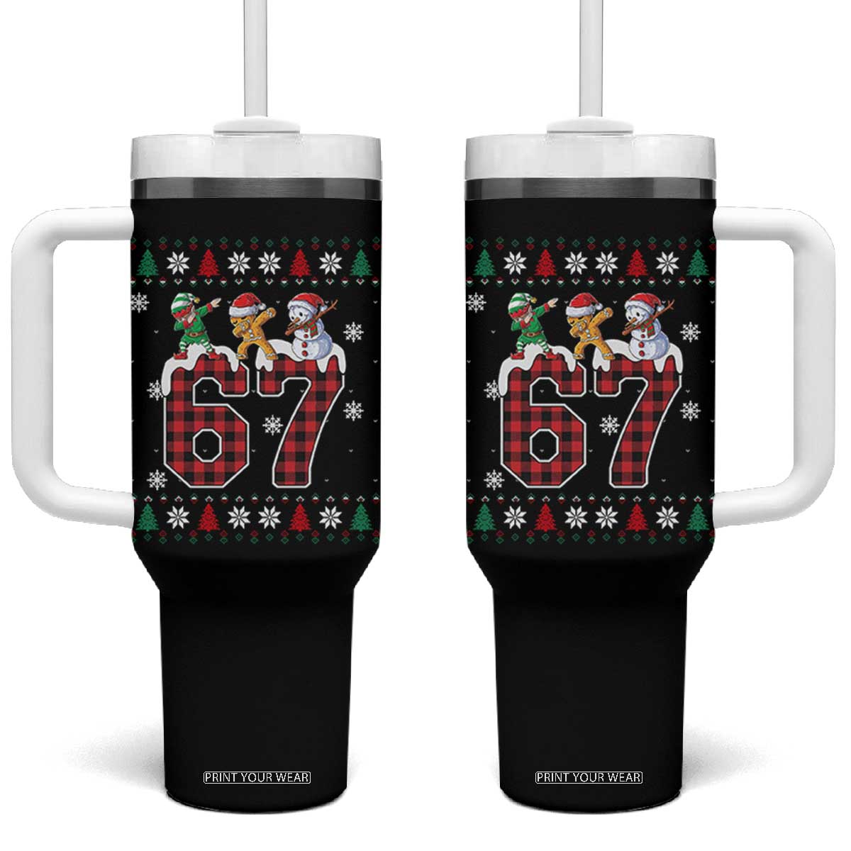 Funny Gen Z Alpha Ugly Xmas Gift Tumbler With Handle Gingerbread Snowman Elf Dabbing TS12 One Size: 40 oz Black Print Your Wear