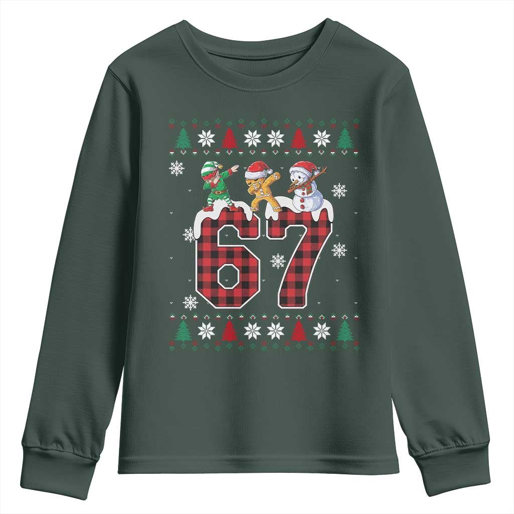 Funny Gen Z Alpha Ugly Xmas Gift Youth Sweatshirt Gingerbread Snowman Elf Dabbing TS12 Dark Forest Green Print Your Wear