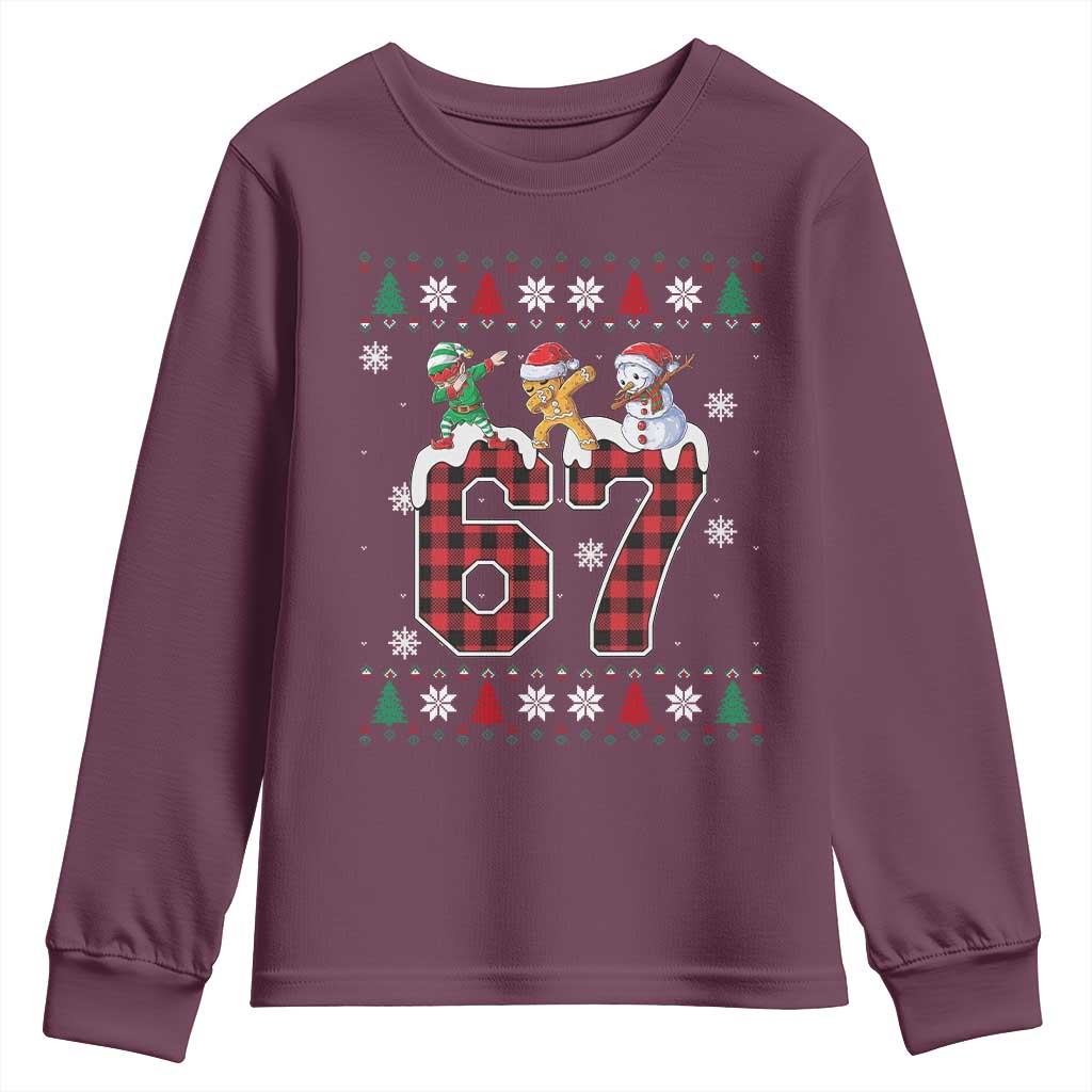 Funny Gen Z Alpha Ugly Xmas Gift Youth Sweatshirt Gingerbread Snowman Elf Dabbing TS12 Maroon Print Your Wear