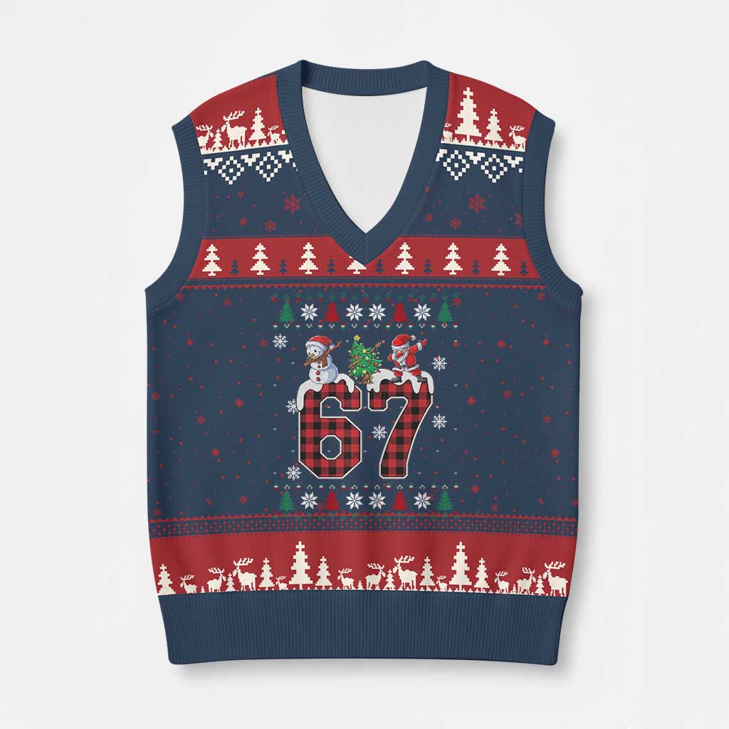 Six Seven Meme Snowman Santa Dab V-Neck Knit Sweater Vest Funny Xmas Ugly Sweater Gift TS12 Navy Red Print Your Wear