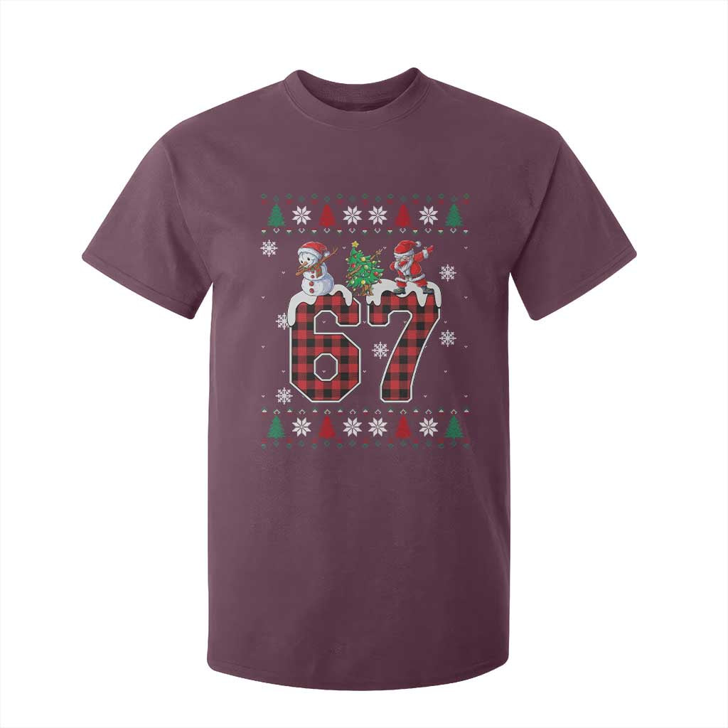 Six Seven Meme Snowman Santa Dab T Shirt For Kid Funny Christmas Ugly Sweater Gift TS12 Maroon Print Your Wear